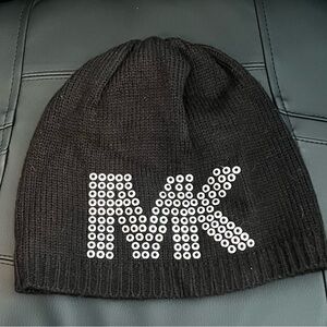 Michael Michael Kors Black MK Beanie with Studded Logo EUC